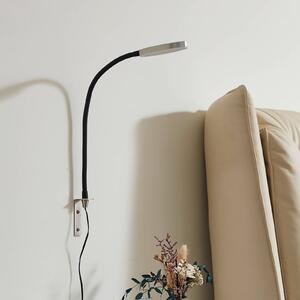 Lindby Flexola LED lampa na čítanie, nikel, okrúhla, železo, zástrčka