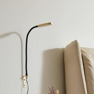 Lindby Flexola LED lampa na čítanie, zlatá, okrúhla, železo, zástrčka