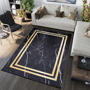 Tmavý dizajnový koberec s mramorovým vzorom zlatých detailov Šírka: 80 cm | Dĺžka: 150 cm