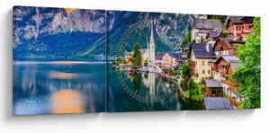 Obraz - Alpská dedina (s hodinami) (90x30 cm)