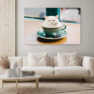 Obraz na plátne Biela mačka šálka kávy - Galina Bugaevskaya Rozmery: 60 x 40 cm