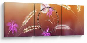 Obraz - Ružový motýľ (s hodinami) (90x30 cm)