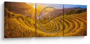 Obraz - Ryžové terasy vo Vietname (s hodinami) (90x30 cm)