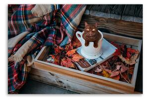 Obraz na plátne Čokoládová mačka Jesenné listy - Galina Bugaevskaya Rozmery: 60 x 40 cm