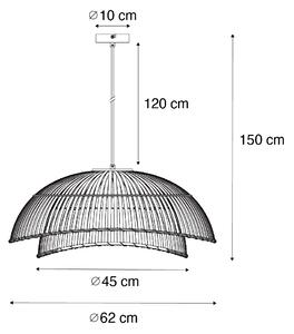 Orientálna závesná lampa čierna bambus 62 cm - Pua