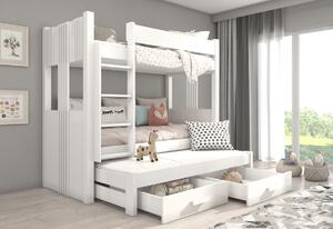 Detská poschodová posteľ ARTEMA + 3x matrac, 80x180, biela/dub artisan