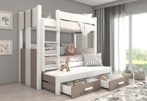 Detská poschodová posteľ ARTEMA + 3x matrac, 80x180, biela/antracit