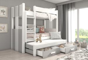 Detská poschodová posteľ ARTEMA + 3x matrac, 80x180, biela