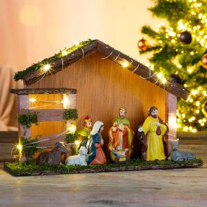 HI Osvetlený vianočný betlehem drevený LED ozdobná dekorácia