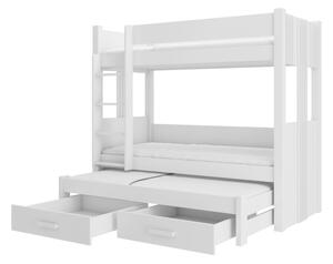 Detská poschodová posteľ TEMA + 3x matrac, 90x200, biela