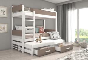 Detská poschodová posteľ QUEEN + 3x matrac, 90x200, biela