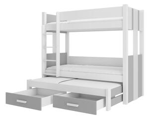 Detská poschodová posteľ ARTEMA + 3x matrac, 80x180, biela/sivá