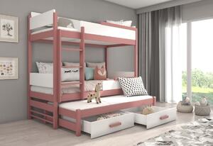 Detská poschodová posteľ KING + 3x matrac, 80x180, biela/dub artisan