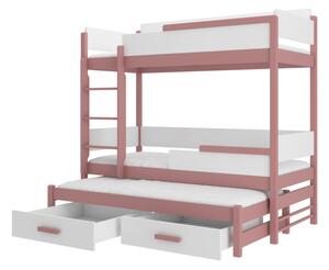 Detská poschodová posteľ KING + 3x matrac, 80x180, ružová/biela