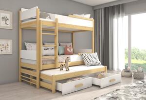 Detská poschodová posteľ KING + 3x matrac, 90x200, biela