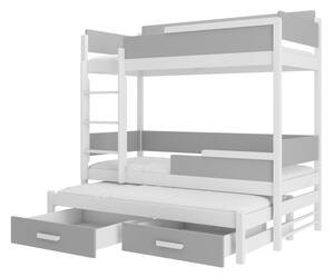 Detská poschodová posteľ QUEEN + 3x matrac, 90x200, biela/sivá