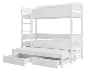 Detská poschodová posteľ QUEEN + 3x matrac, 90x200, biela