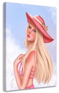 Obraz na plátne Blondínka v ružovom klobúku - Crislainy Reis Silva Rozmery: 40 x 60 cm