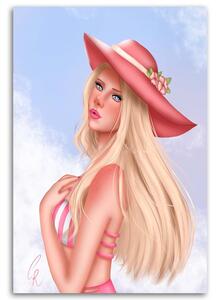 Obraz na plátne Blondínka v ružovom klobúku - Crislainy Reis Silva Rozmery: 40 x 60 cm