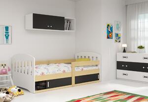 Detská posteľ CLASSIC + matrac, 80x160, biela/grafit/čierna