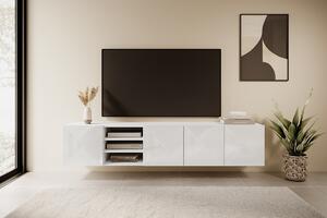 Závesná TV skrinka Asha 200 cm s otvorenou policou - biely lesk