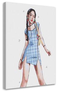 Obraz Modré kockované šaty - Vivian Lihonde Veľkosť: 40 x 60 cm, Prevedenie: Obraz na plátne
