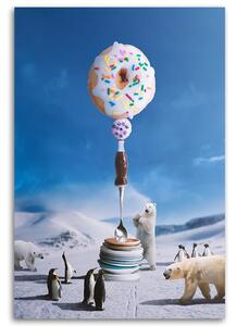 Obraz na plátne Zimné tučniaky Medvede Donut taniere - Bryantama Art Rozmery: 40 x 60 cm