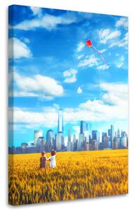Obraz na plátne Lúka Deti Kite City Sky - Bryantama Art Rozmery: 40 x 60 cm