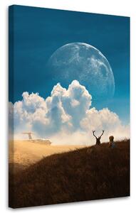Obraz na plátne Lietadlo Deer Moon Sky - Bryantama Art Rozmery: 40 x 60 cm