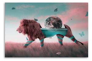 Obraz na plátne Lev nesúci planétu surrealizmu - Bryantama Art Rozmery: 60 x 40 cm