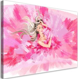Obraz na plátne Ružové šaty Móda Blondínka Elegancia - Irina Sadykova Rozmery: 60 x 40 cm