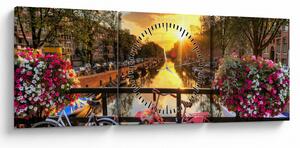 Obraz - Východ slnka v Amsterdame (s hodinami) (90x30 cm)