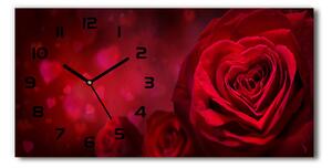 Vodorovné Sklenené hodiny na stenu Červená ruža srdce