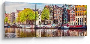 Obraz - Tancujúce domy, Amsterdam (s hodinami) (90x30 cm)