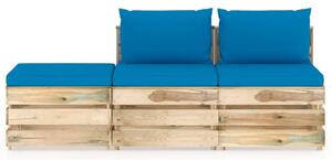 3-dielna sedacia súprava+podložky, zelená, impregnované drevo
