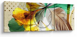 Obraz - Listy s pierkom (s hodinami) (90x30 cm)