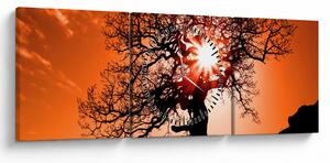 Obraz - Dub pri západe slnka (s hodinami) (90x30 cm)
