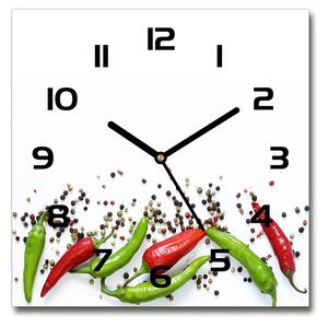 Sklenené hodiny štvorec Chilli papričky