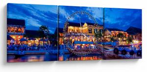 Obraz nočného mesta Hoi An, Vietnam (s hodinami) (90x30 cm)