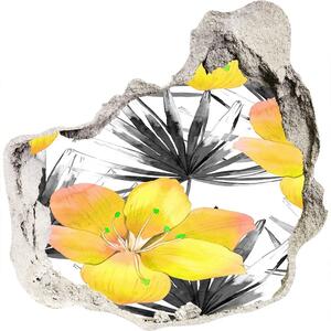 Nálepka 3D diera betón Tropické kvety nd-p-112718901