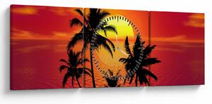 Obraz siluety ostrova s palmami (s hodinami) (90x30 cm)