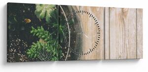 Obraz sukulentov v skle (s hodinami) (90x30 cm)