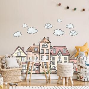 INSPIO-textilná prelepiteľná nálepka - Nálepky na stenu pre deti - Akvarelové domčeky