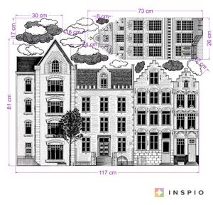 INSPIO-textilná prelepiteľná nálepka - Nálepky na stenu do detskej izby - Čiernobiele domy