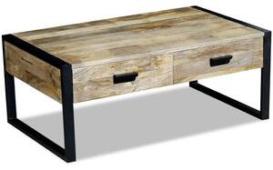 Konferenčný stolík s 2 zásuvkami, masívne mangové drevo, 100x60x40 cm