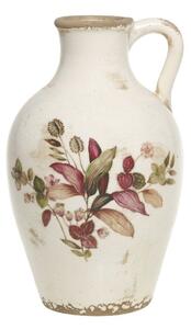 Béžová antik keramická váza s kvetmi a uškom Florac - Ø 16*26 cm - Chic Antique