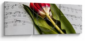 Obraz červeného tulipánu (s hodinami) (90x30 cm)