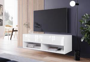 TV stolík LOWBOARD A 100, 100x30x32, biela/biela lesk, bez LED osvetlenia