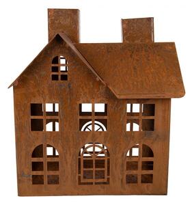 Hrdzavý svietnik v tvare domčeka Rustic Charm - 11*19*21 cm - Clayre & Eef