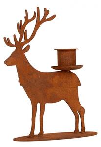 Kovový rustikálny hrdzavý svietnik jeleň Deer Candle Rust - 11*12*15 cm - Clayre & Eef